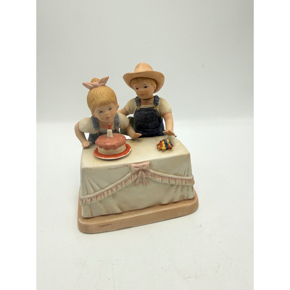 Homco Denim Days Happy Birthday Figurine 1520 Danny Debbie 1985 Vintage Decor